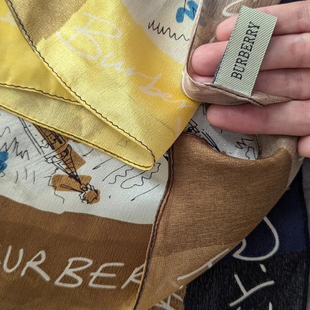 Burberry 100% Silk Scarf London Theme - Picture 3 of 10